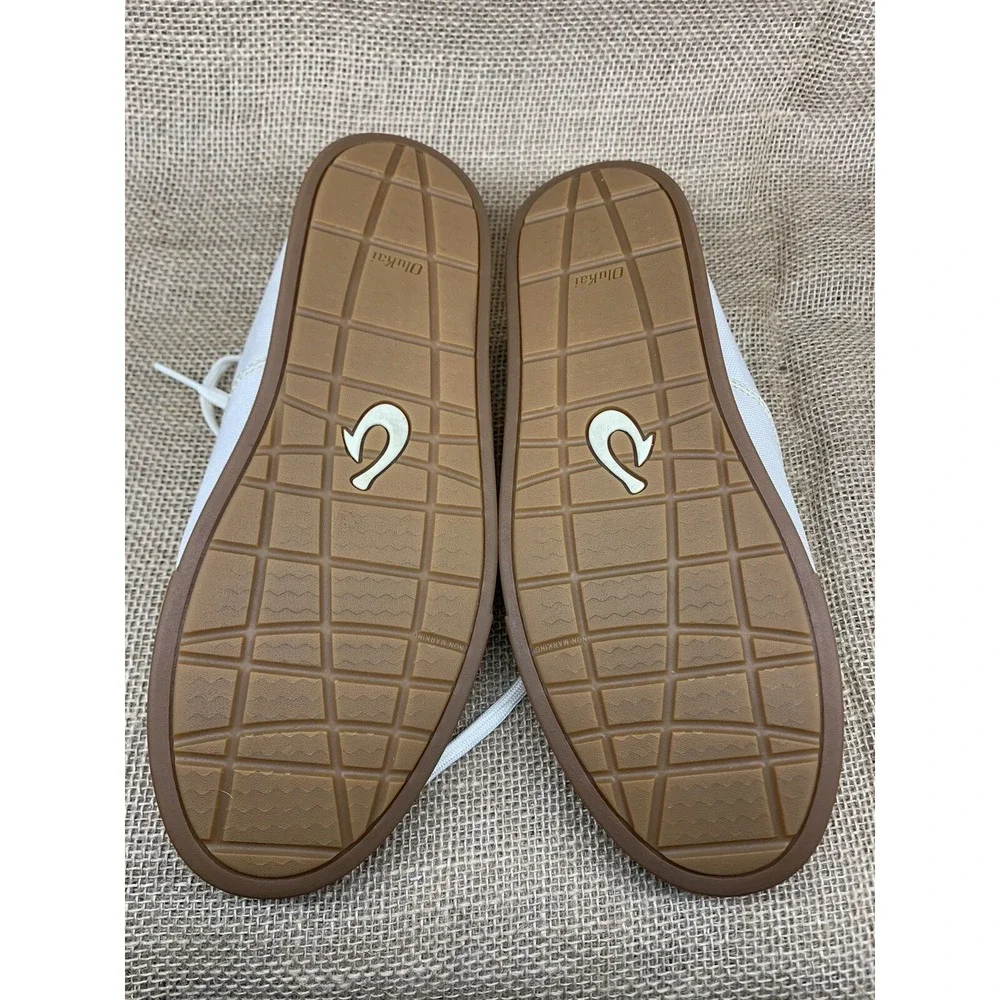 OluKai Men's White Kahu‎ Lace Up Canvas Boat Shoe Size 8 EUR 40
